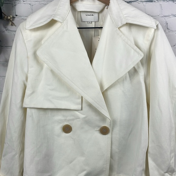 VINCE NWT Linen Cotton Double Breasted Lapel Twill Jacket Off-White size XS - Picture 4 of 10